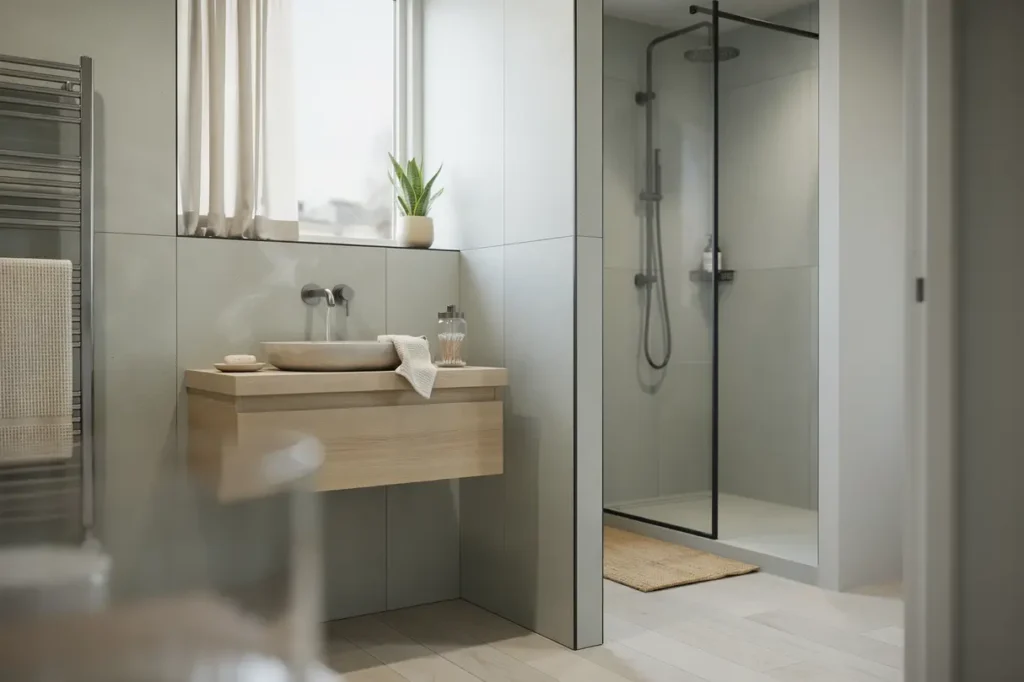badrumsrenovering med nytt kakel och golvv rme i sickla stockholm